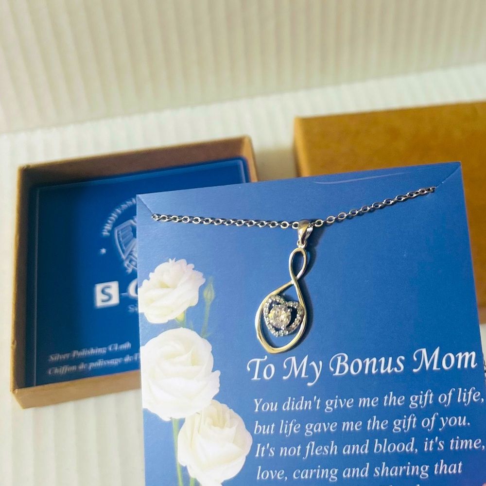 Silver Heart Teardrop Necklace - Gift for Bonus Mom